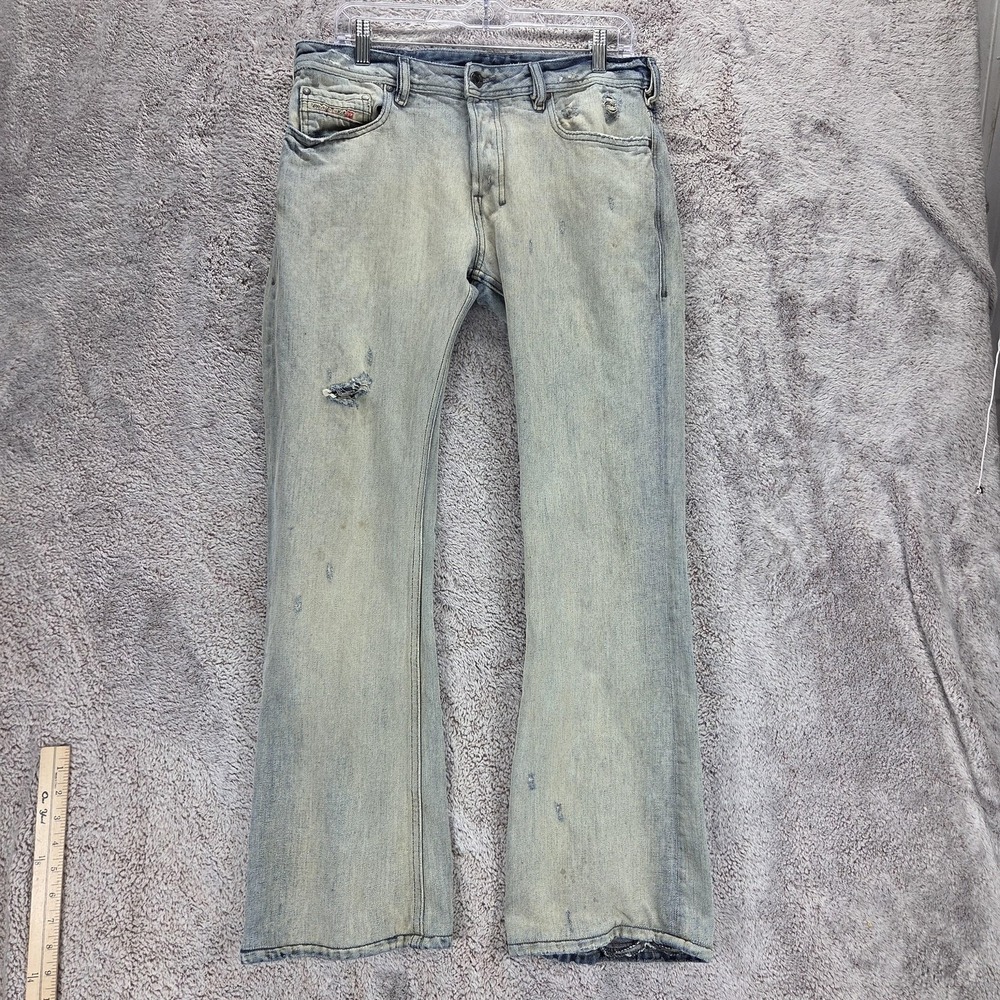 Diesel Jeans Mens 30x34 Blue Zathan Regular Bootcut Made Italy Altered Hem 008IR